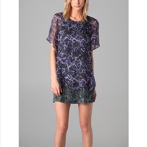 Theyskens Theory Ilvet Boho Blue Combo Print Silk Shift Dress Size Small